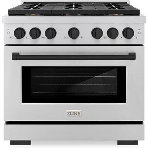 imageZLINE Autograph Edition 36 in 52 cu ft Paramount Gas Range with 6 Burner DuoPro Cooktop and Convection Gas Oven in Stainless Steel and Matte Black Accents PSGRZ36MB