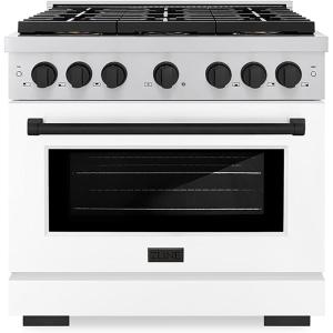 imageZLINE Autograph Edition 36 in 52 cu ft Paramount Gas Range with 6 Burner DuoPro Cooktop and Convection Gas Oven with White Matte Door and Matte Black Accents PSGRZWM36MB