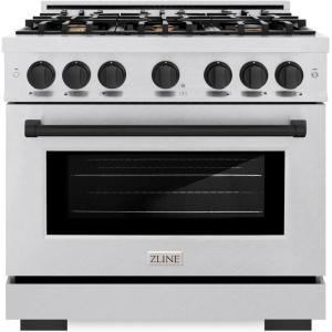 imageZLINE Autograph Edition 36 in 52 cu ft Select Dual Fuel Range with 6 Burner Gas Cooktop and Electric Convection Oven in Satin Stainless Steel with Matte Black Accents HDRSZ36MB