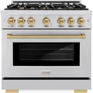 imageZLINE Autograph Edition 36 in 52 cu ft Select Dual Fuel Range with 6 Burner Gas Cooktop and Electric Convection Oven in Stainless Steel with Champagne Bronze Accents HDRZ36CB