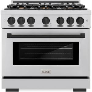 imageZLINE Autograph Edition 36 in 52 cu ft Select Dual Fuel Range with 6 Burner Gas Cooktop and Electric Convection Oven in Stainless Steel with Matte Black Accents HDRZ36MB