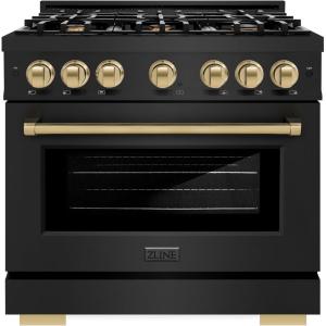 imageZLINE Autograph Edition 36 in 52 cu ft Select Gas Range with 6 Burner Cooktop and Convection Gas Oven in Black Stainless Steel and Champagne Bronze Accents HGRBZ36CB