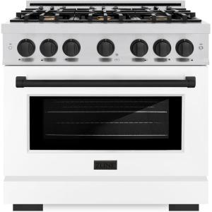 imageZLINE Autograph Edition 36 in 52 cu ft Select Gas Range with 6 Burner Cooktop and Convection Gas Oven in Stainless Steel with White Matte Door and Matte Black Accents HGRZWM36MB