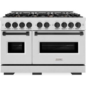imageZLINE Autograph Edition 48 in 67 cu ft Classic Double Oven Dual Fuel Range with 8 Burner Gas Cooktop in Satin Stainless Steel and Matte Black Accents CDRSZ48MB