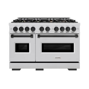 imageZLINE Autograph Edition 48 in 67 cu ft Classic Double Oven Dual Fuel Range with 8 Burner Gas Cooktop in Stainless Steel and Matte Black Accents CDRZ48MB