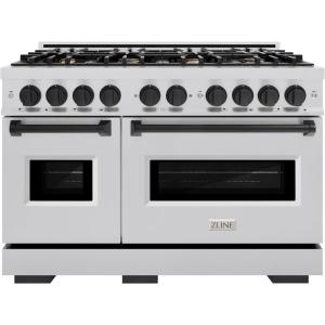 imageZLINE Autograph Edition 48 in 67 cu ft Classic Double Oven Gas Range with 8 Burner Cooktop in Stainless Steel and Matte Black Accents CGRZ48MB
