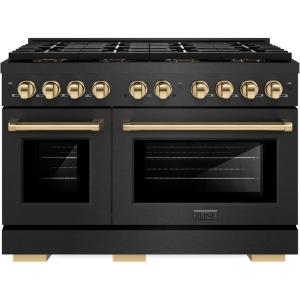 imageZLINE Autograph Edition 48 in 67 cu ft Paramount Dual Fuel Range with 8 Burner DuoPro Cooktop and Dual Ovens in Black Satin Stainless Steel and Polished Gold Accents PSDRBSZ48G