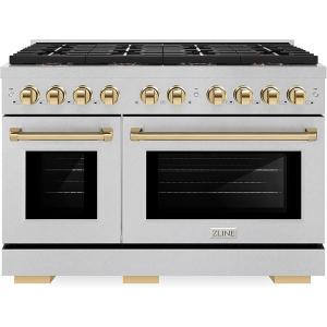 imageZLINE Autograph Edition 48 in 67 cu ft Paramount Dual Fuel Range with 8 Burner DuoPro Cooktop and Dual Ovens in Satin Stainless Steel and Polished Gold Accents PSDRSZ48G