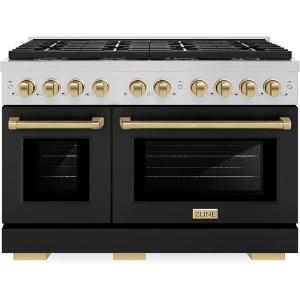 imageZLINE Autograph Edition 48 in 67 cu ft Paramount Dual Fuel Range with 8 Burner DuoPro Cooktop and Dual Ovens with Black Matte Doors and Champagne Bronze Accents PSDRZBLM48CB