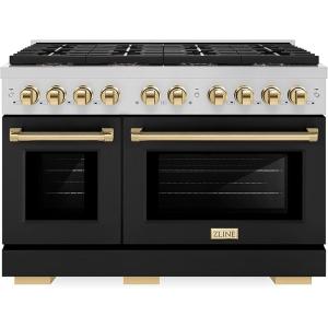 imageZLINE Autograph Edition 48 in 67 cu ft Paramount Dual Fuel Range with 8 Burner DuoPro Cooktop and Dual Ovens with Black Matte Doors and Polished Gold Accents PSDRZBLM48G