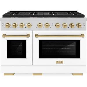 imageZLINE Autograph Edition 48 in 67 cu ft Paramount Dual Fuel Range with 8 Burner DuoPro Cooktop and Dual Ovens with White Matte Doors and Champagne Bronze Accents PSDRZWM48CB