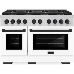imageZLINE Autograph Edition 48 in 67 cu ft Paramount Dual Fuel Range with 8 Burner DuoPro Cooktop and Dual Ovens with White Matte Doors and Matte Black Accents PSDRZWM48MB