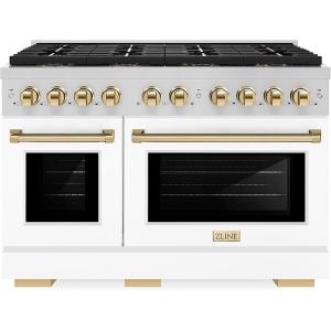 imageZLINE Autograph Edition 48 in 67 cu ft Paramount Dual Fuel Range with 8 Burner DuoPro Cooktop and Dual Ovens with White Matte Doors and Polished Gold Accents PSDRZWM48G