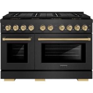 imageZLINE Autograph Edition 48 in 67 cu ft Paramount Gas Range with 8 Burner DuoPro Cooktop and Dual Ovens in Black Satin Stainless Steel and Champagne Bronze Accents PSGRBSZ48CB