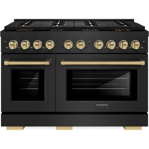 imageZLINE Autograph Edition 48 in 67 cu ft Paramount Gas Range with 8 Burner DuoPro Cooktop and Dual Ovens in Black Stainless Steel and Champagne Bronze Accents PSGRBZ48CB