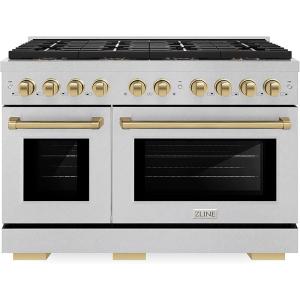 imageZLINE Autograph Edition 48 in 67 cu ft Paramount Gas Range with 8 Burner DuoPro Cooktop and Dual Ovens in Satin Stainless Steel and Champagne Bronze Accents PSGRSZ48CB