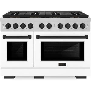 imageZLINE Autograph Edition 48 in 67 cu ft Paramount Gas Range with 8 Burner DuoPro Cooktop and Dual Ovens in Satin Stainless Steel with White Matte Doors and Matte Black Accents PSGRSZWM48MB