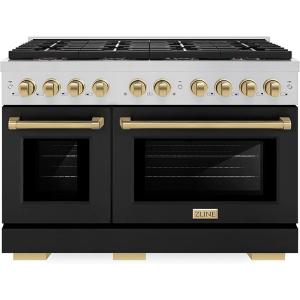 imageZLINE Autograph Edition 48 in 67 cu ft Paramount Gas Range with 8 Burner DuoPro Cooktop and Dual Ovens with Black Matte Doors and Champagne Bronze Accents PSGRZBLM48CB