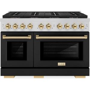 imageZLINE Autograph Edition 48 in 67 cu ft Paramount Gas Range with 8 Burner DuoPro Cooktop and Dual Ovens with Black Matte Doors and Polished Gold Accents PSGRZBLM48G
