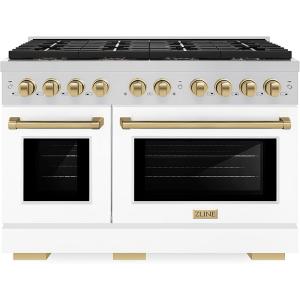 imageZLINE Autograph Edition 48 in 67 cu ft Paramount Gas Range with 8 Burner DuoPro Cooktop and Dual Ovens with White Matte Doors and Champagne Bronze Accents PSGRZWM48CB