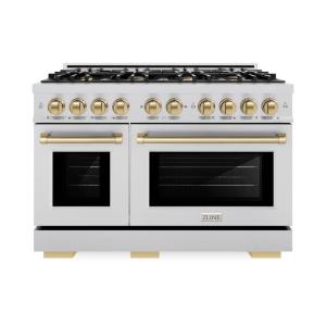 imageZLINE Autograph Edition 48 in 67 cu ft Select Double Oven Dual Fuel Range with 8 Burner Gas Cooktop in Stainless Steel and Champagne Bronze Accents HDRZ48CB