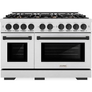 imageZLINE Autograph Edition 48 in 67 cu ft Select Double Oven Gas Range with 8 Burner Cooktop in Satin Stainless Steel and Matte Black Accents HGRSZ48MB