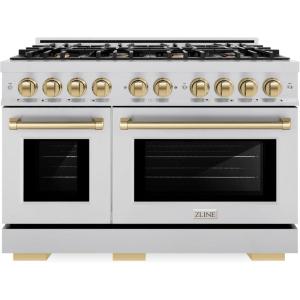 imageZLINE Autograph Edition 48 in 67 cu ft Select Double Oven Gas Range with 8 Burner Cooktop in Stainless Steel and Champagne Bronze Accents HGRZ48CB
