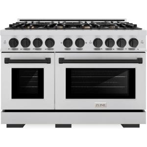 imageZLINE Autograph Edition 48 in 67 cu ft Select Double Oven Gas Range with 8 Burner Cooktop in Stainless Steel and Matte Black Accents HGRZ48MB