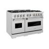 imageZLINE 48 in 67 cu ft Classic Double Oven Dual Fuel Range in Satin Stainless Steel with 8 Brass Burners CDRSBR48