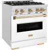 imageZLINE Autograph 30 in Classic Dual Fuel Satin Steel Range wWhite amp Bronze Accents