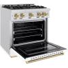 imageZLINE Autograph 30 in Classic Dual Fuel Satin Steel Range wWhite amp Bronze Accents