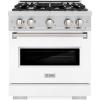 imageZLINE 30 in 42 cu ft Classic Gas Range with 4 Burner Cooktop and Convection Gas Oven in Stainless Steel with White Matte Door CGRWM30