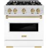 imageZLINE Autograph 30 in Classic Dual Fuel Satin Steel Range wWhite amp Bronze Accents