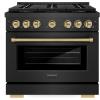 imageZLINE Autograph 36 in 52 cu ft Paramount Dual Fuel Range with 6 Burner DuoPro Cooktop and Electric Convection Oven in Black Satin Stainless Steel and Champagne Bronze Accents PSDRBSZ36CB