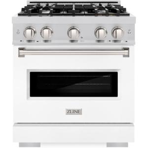 imageZLINE 30 in 42 cu ft Classic Gas Range with 4 Burner Cooktop and Convection Gas Oven in Stainless Steel with White Matte Door CGRWM30