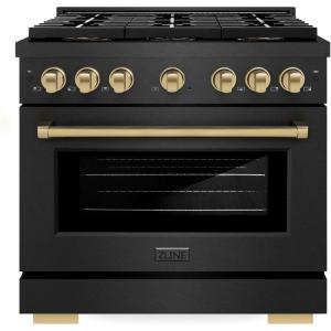 imageZLINE Autograph 36 in 52 cu ft Paramount Dual Fuel Range with 6 Burner DuoPro Cooktop and Electric Convection Oven in Black Satin Stainless Steel and Champagne Bronze Accents PSDRBSZ36CB