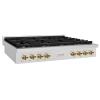 imageZLINE 48 in Autograph Edition Paramount Gas Rangetop with 8 Burners and Porcelain Cooktop in Satin Stainless Steel with Polished Gold Accents SRTSZ48G