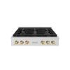 imageZLINE 36 in Autograph Edition Paramount Gas Rangetop with 6 Burners and Porcelain Cooktop in Satin Stainless Steel with Polished Gold Accents SRTSZ36G