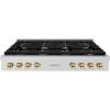 imageZLINE 48 in Autograph Edition Paramount Gas Rangetop with 8 Burners and Porcelain Cooktop in Stainless Steel with Polished Gold Accents SRTZ48G