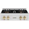 imageZLINE Autograph Edition 30 in Classic Gas Rangetop with 4 Burner DuoPro Cooktop in Satin Stainless Steel and Polished Gold Accents PCRTSZ30G