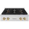 imageZLINE Autograph Edition 30 in Paramount Gas Rangetop with 4 Burner DuoPro Cooktop in Satin Stainless Steel and Polished Gold Accents PSRTSZ30G