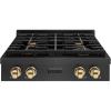 imageZLINE Autograph Edition 30 in Paramount Gas Rangetop with 4 Burners and Porcelain Cooktop in Black Satin Stainless Steel with Polished Gold Accents SRTBSZ30G