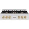 imageZLINE Autograph Edition 36 in Classic Gas Rangetop with 6 Burner DuoPro Cooktop in Satin Stainless Steel and Polished Gold Accents PCRTSZ36G