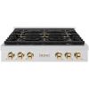 imageZLINE Autograph Edition 36 in Paramount Gas Rangetop with 6 Burner DuoPro Cooktop in Satin Stainless Steel and Polished Gold Accents PSRTSZ36G