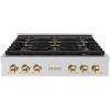 imageZLINE Autograph Edition 36 in Paramount Gas Rangetop with 6 Burner DuoPro Cooktop in Stainless Steel and Polished Gold Accents PSRTZ36G