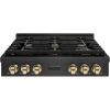 imageZLINE Autograph Edition 36 in Paramount Gas Rangetop with 6 Burners and Porcelain Cooktop in Black Satin Stainless Steel with Polished Gold Accents SRTBSZ36G