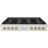 imageZLINE Autograph Edition 48 in Paramount Gas Rangetop with 8 Burner DuoPro Cooktop in Satin Stainless Steel and Champagne Bronze Accents PSRTSZ48CB
