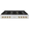imageZLINE Autograph Edition 48 in Paramount Gas Rangetop with 8 Burner DuoPro Cooktop in Satin Stainless Steel and Polished Gold Accents PSRTSZ48G