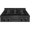 imageZLINE Designer Collection 30 in Paramount Gas Rangetop with 4 Burner DuoPro Cooktop in Black Satin Stainless Steel with Matte Black and Champagne Bronze Accents PSRTBSZ30MBCB