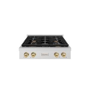 imageZLINE 30 in Autograph Edition Paramount Gas Rangetop with 4 Burners and Porcelain Cooktop in Satin Stainless Steel with Champagne Bronze Accents SRTSZ30CB